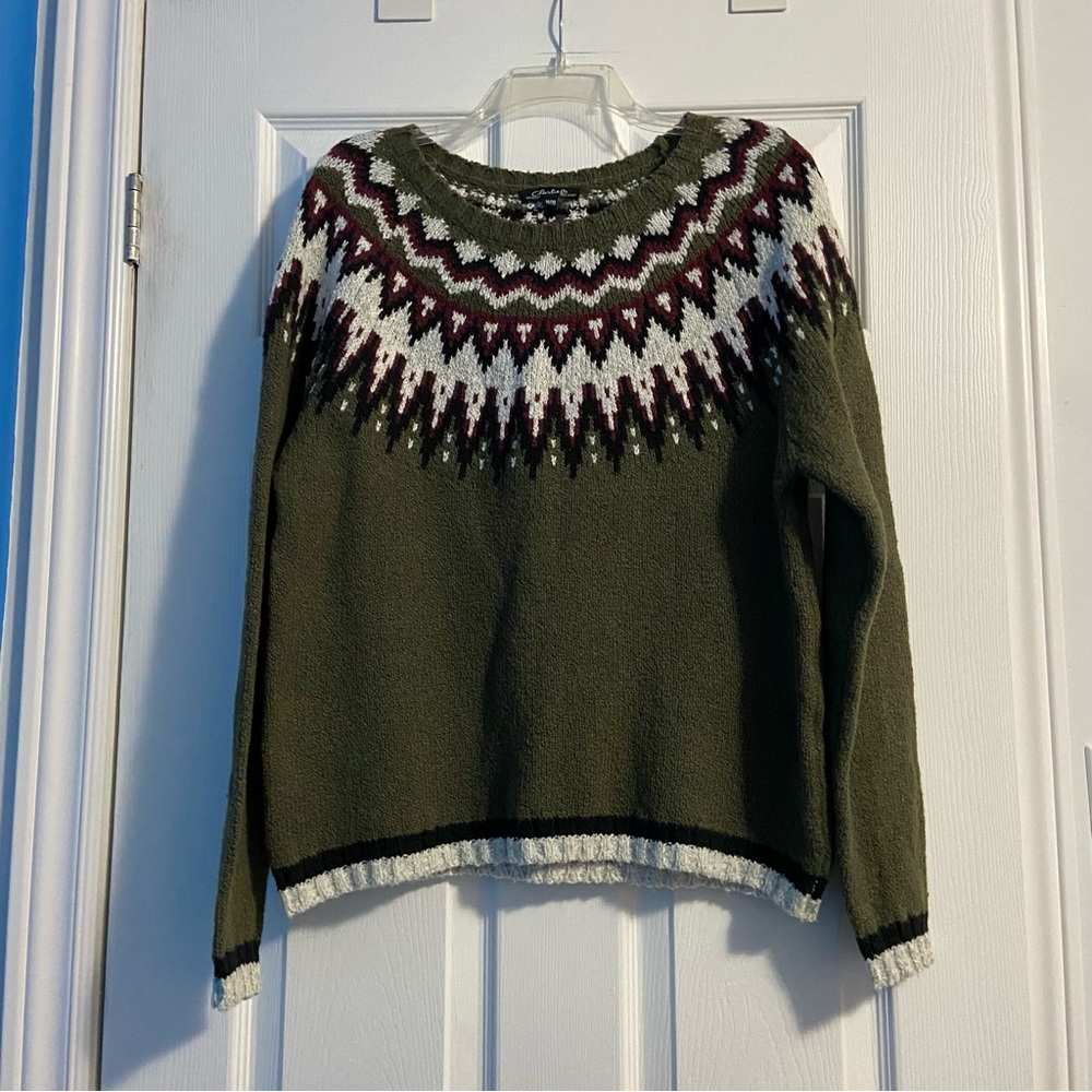 Charlie B Women’s Jacquard Patterned Crewneck Raglan Sleeve Ski Sweater Size M